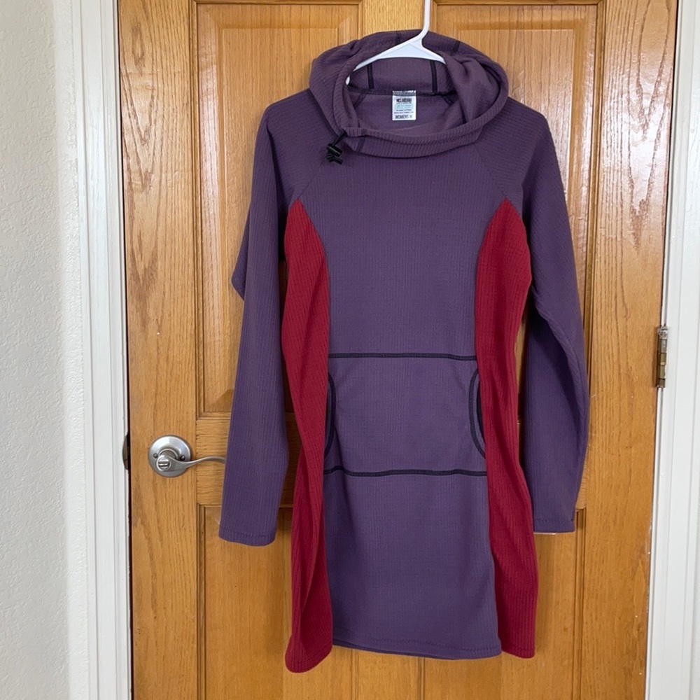 Melanzana Purple and Red Waffle-Knit Hooded Pullover